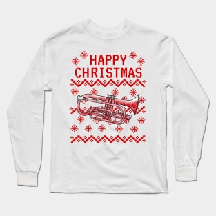 Cornet Ugly Christmas Cornetist Brass Teacher Musician Long Sleeve T-Shirt